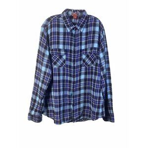 Sundance Flannel Button Up Shirt Men's XXL Long Sleeve Blue Plaid Flap Pockets